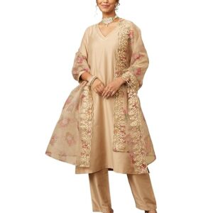 Myx Women's Kurta Pant Set with Embroidered Organza Dupatta