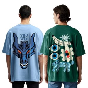 Pure Cotton Oversized Baggy Fit Drop Shoulder Graphic Printed Half Sleeve T-Shirt Combo for Men
